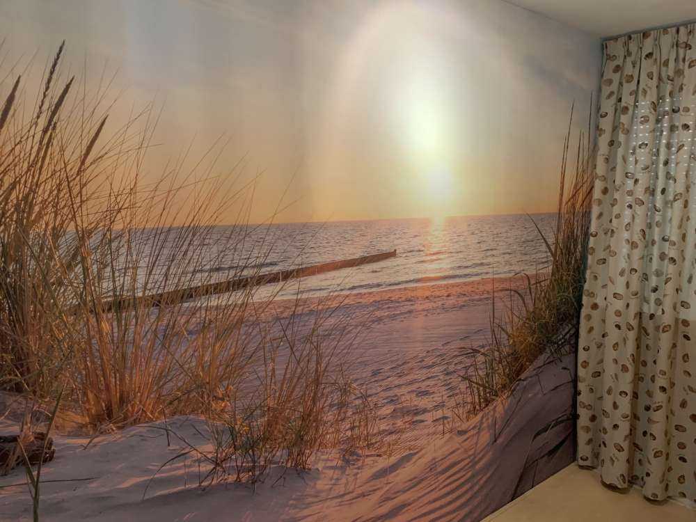 Plage de dunes avec coucher de soleil