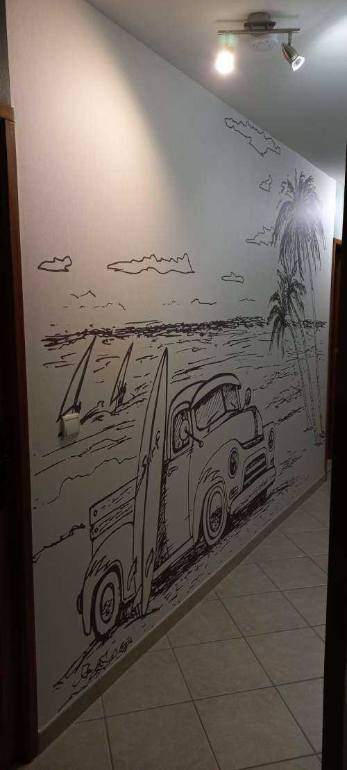 Plage dessinée en noir et blanc