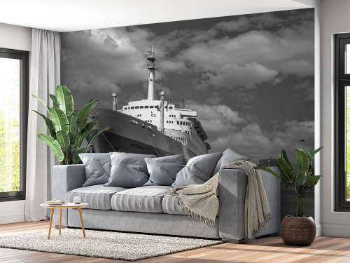 Ancien navire à vapeur le SS Rotterdam en noir et blanc  