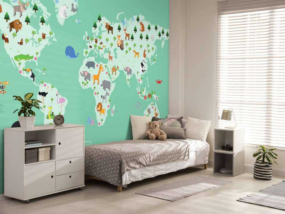 Carte du monde pour les enfants en vert
