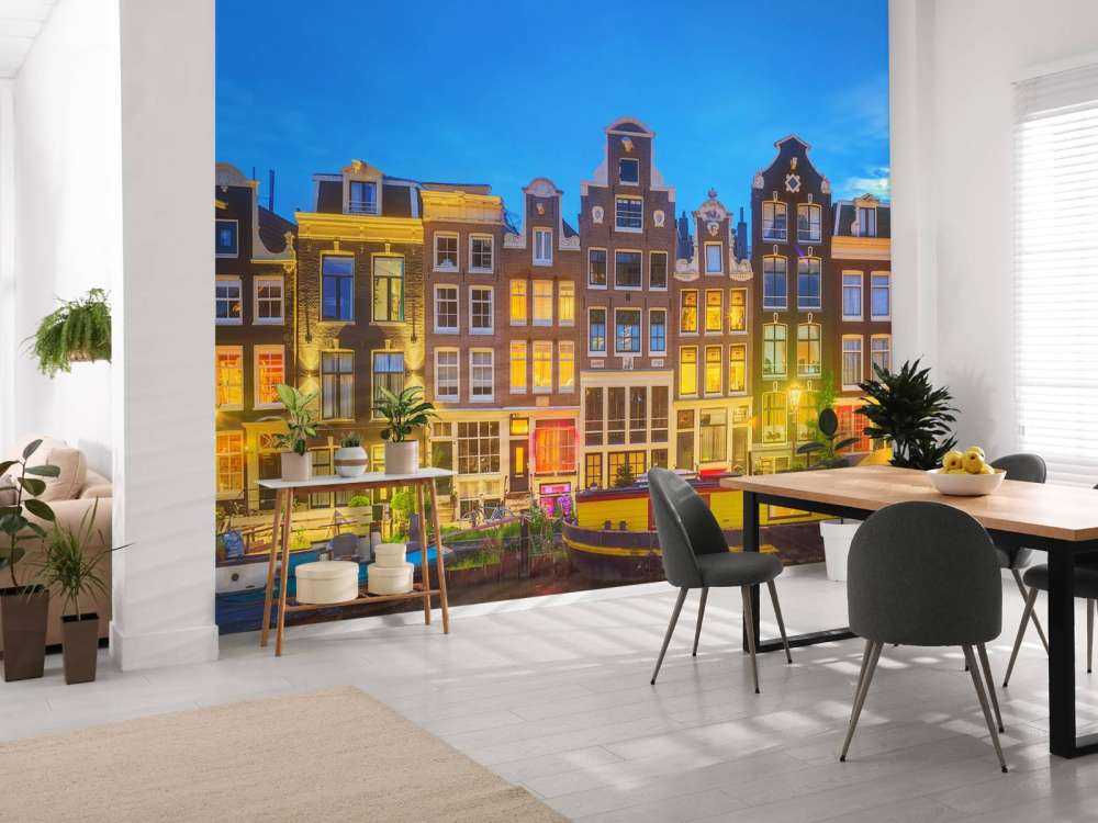 Les maisons d'Amsterdam dans la nuit