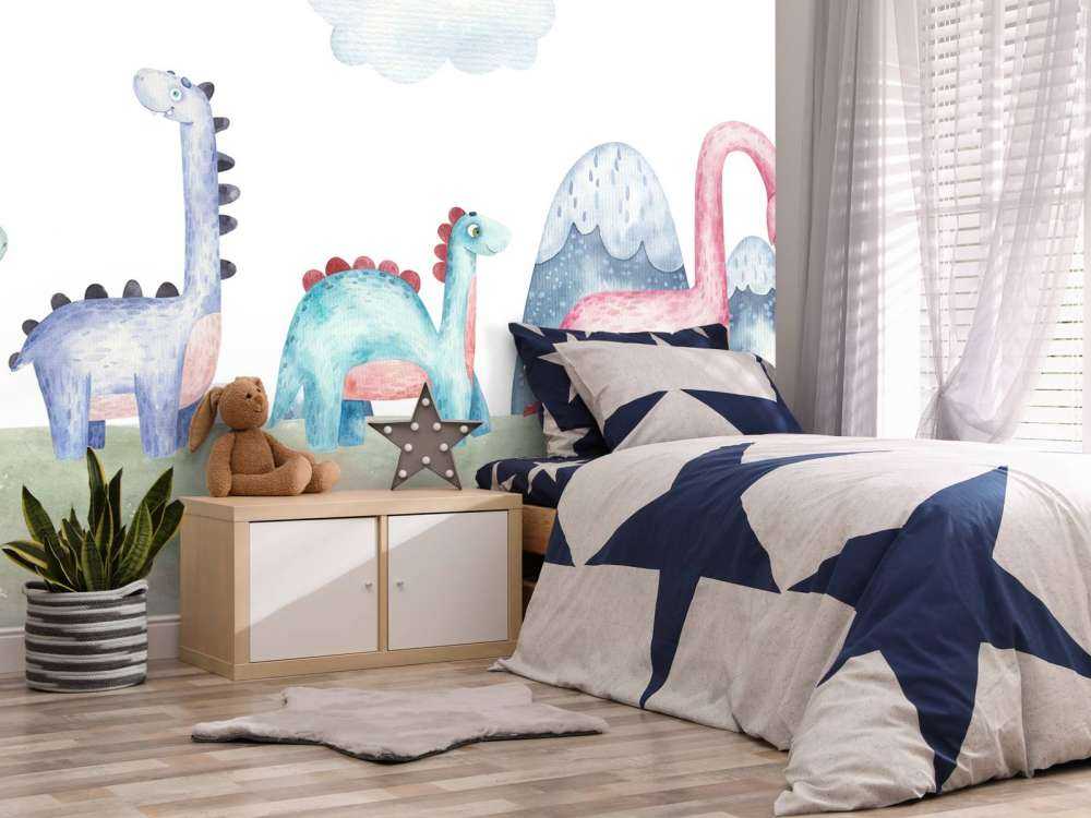 Panorama de dinosaures à l'aquarelle