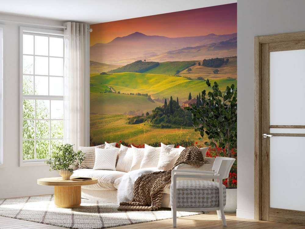 Des coquelicots rouges avec un paysage italien