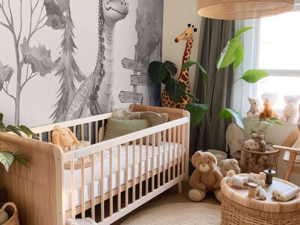 Bébé brachiosaure dans la jungle beige