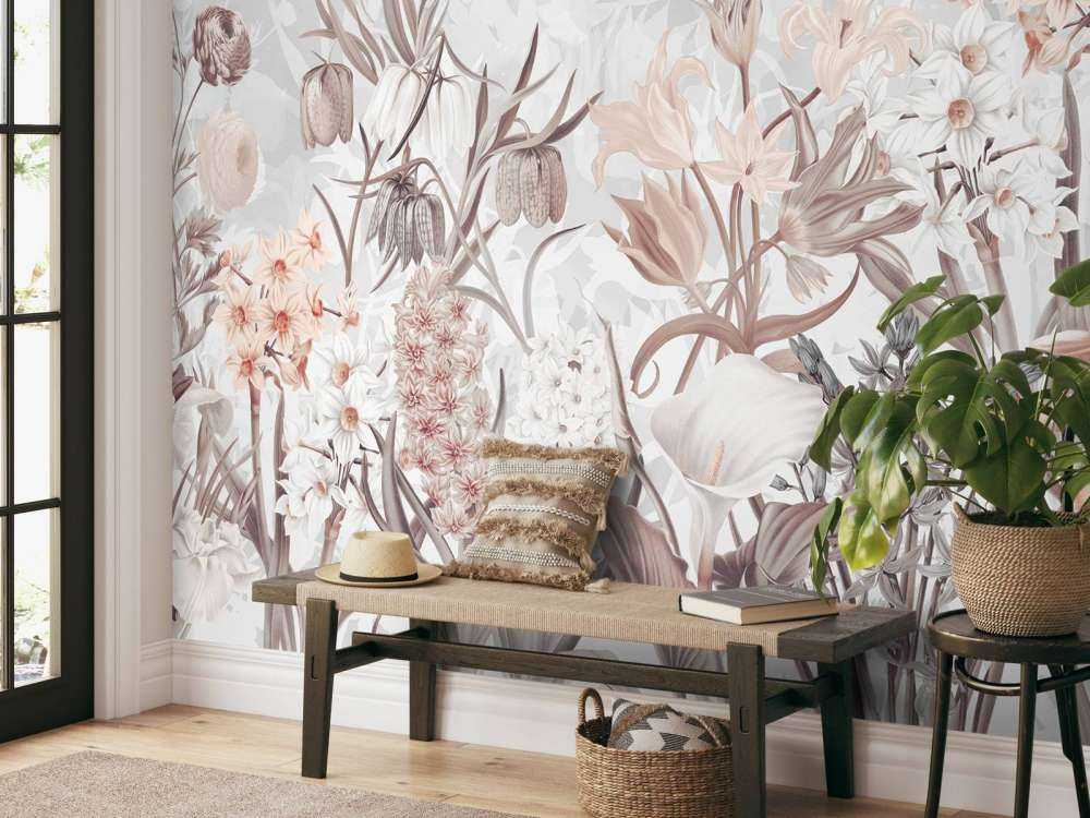 Fleurs de printemps - Gris éthéré