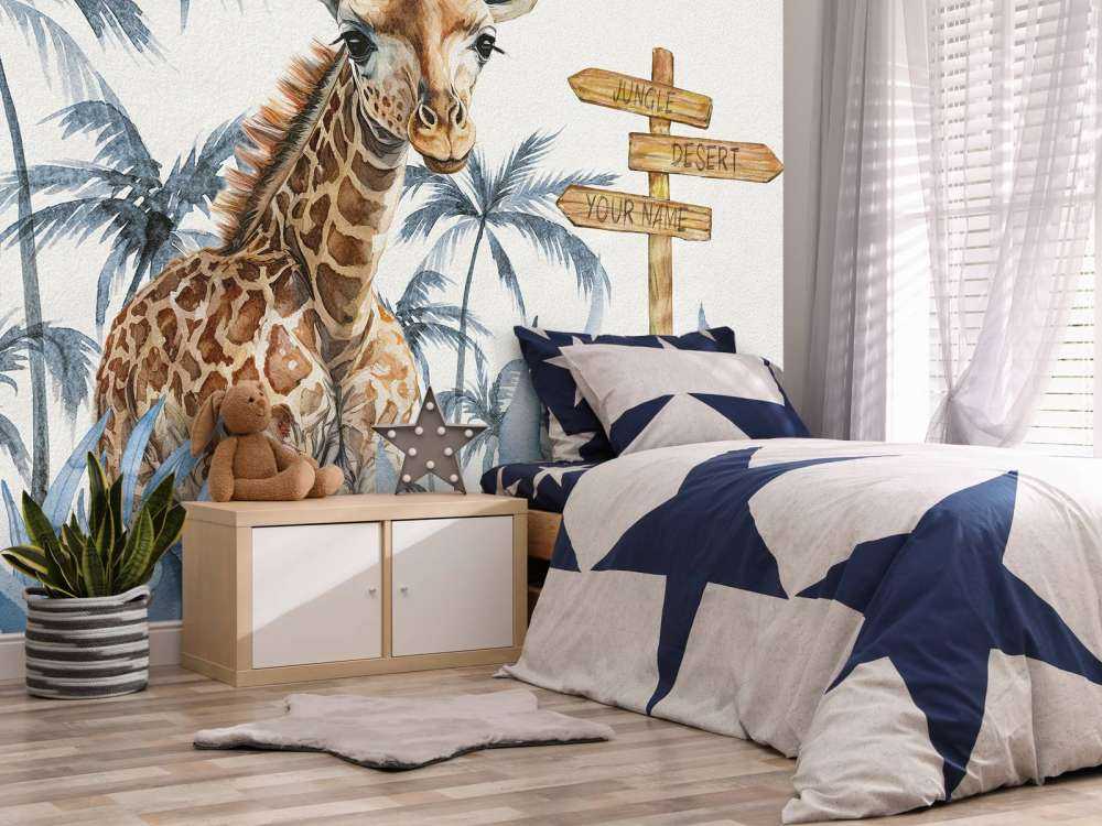 Bébé girafe dans la jungle bleue