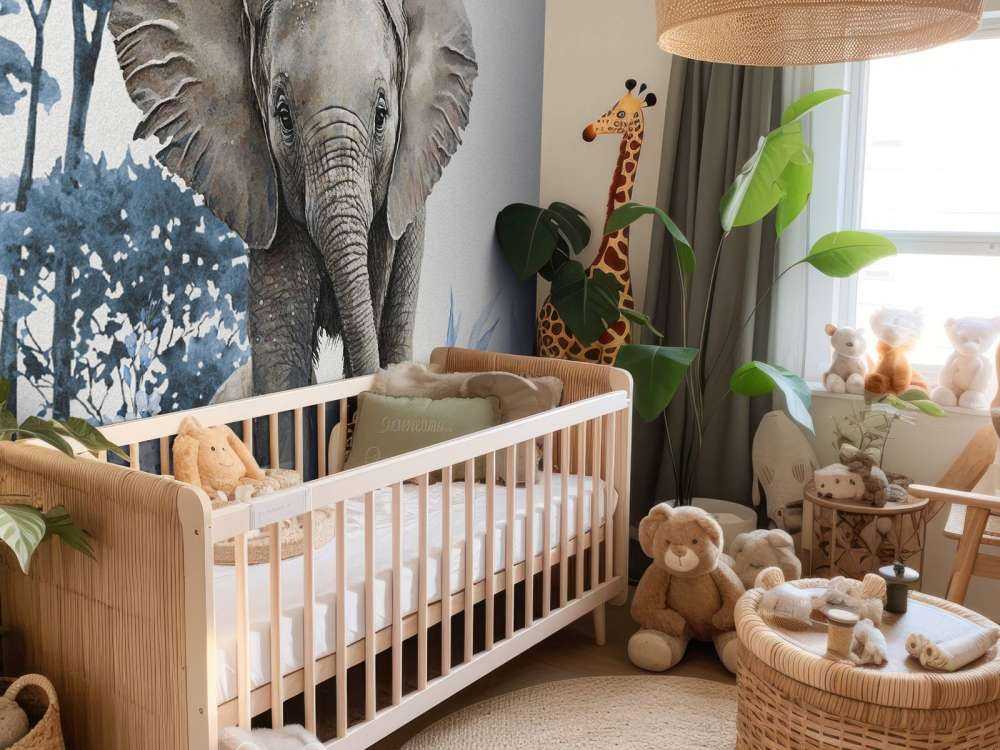 Bébé éléphant dans la jungle bleu