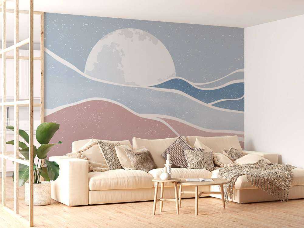 Vagues océaniques colorées avec la lune