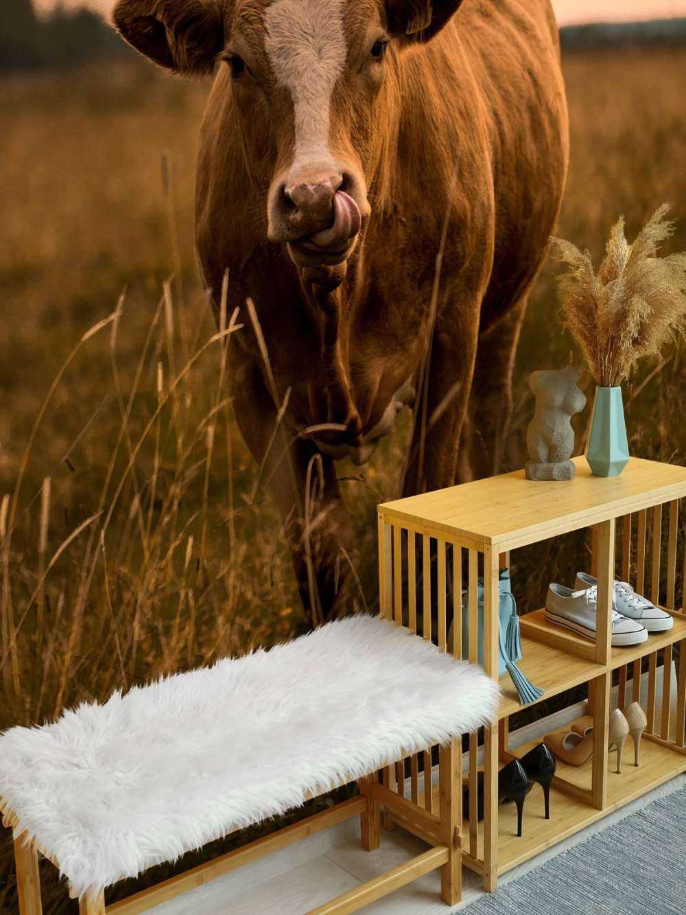 Vache avec la langue dans le nez