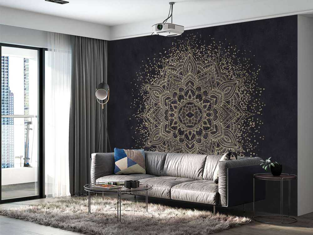 Mandala doré scintillant - marine foncé