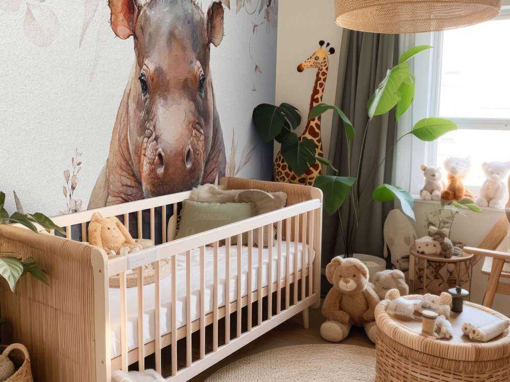 Bébé hippopotame dans les feuilles taupe