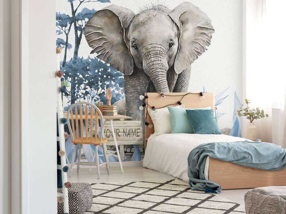 Bébé éléphant dans la jungle bleu