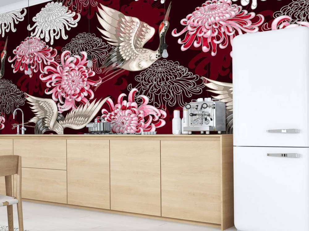 Motif de grue rose