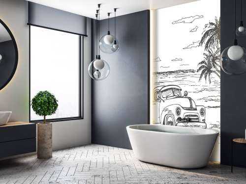 Plage dessinée en noir et blanc