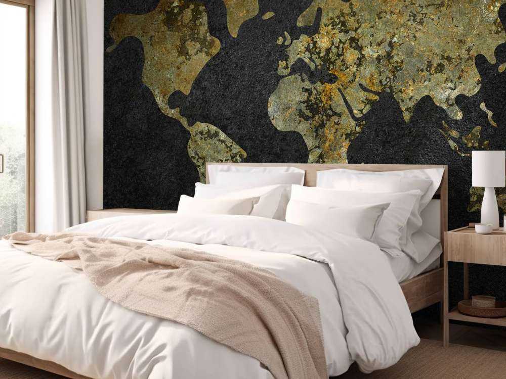 Carte du monde avec texture or-vert