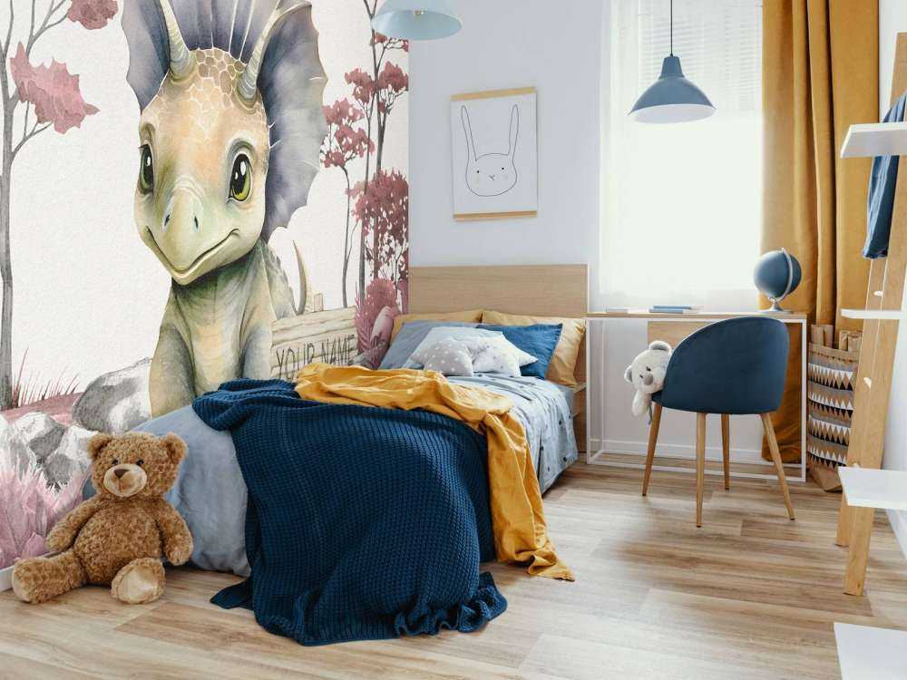 Bébé tricératops dans la jungle rose