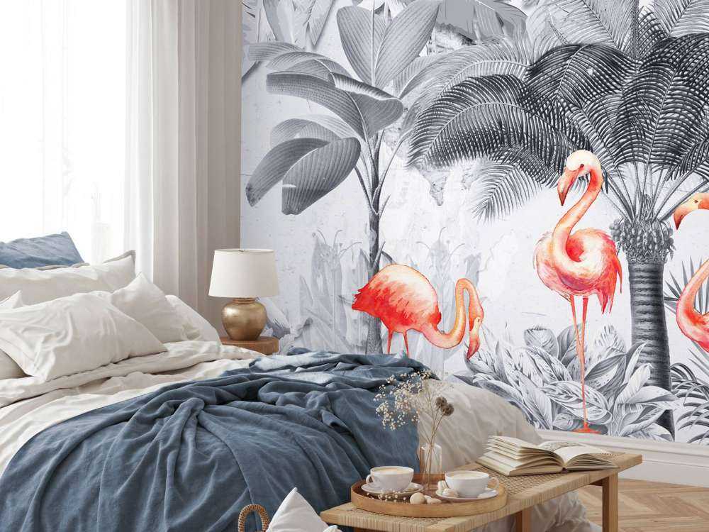 Jungle avec flamants roses