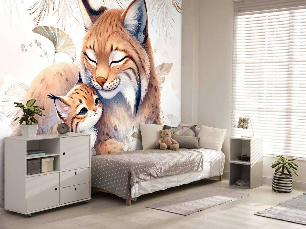 Lynx aimant avec un jeune