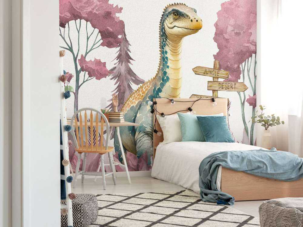 Bébé brachiosaure dans la jungle rose