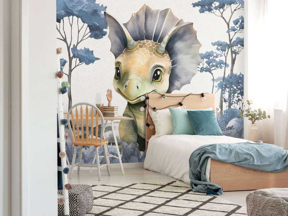 Bébé tricératops dans la jungle bleue
