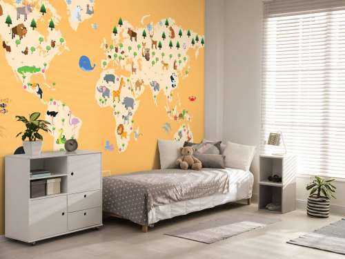 Carte du monde pour les enfants sur fond jaune
