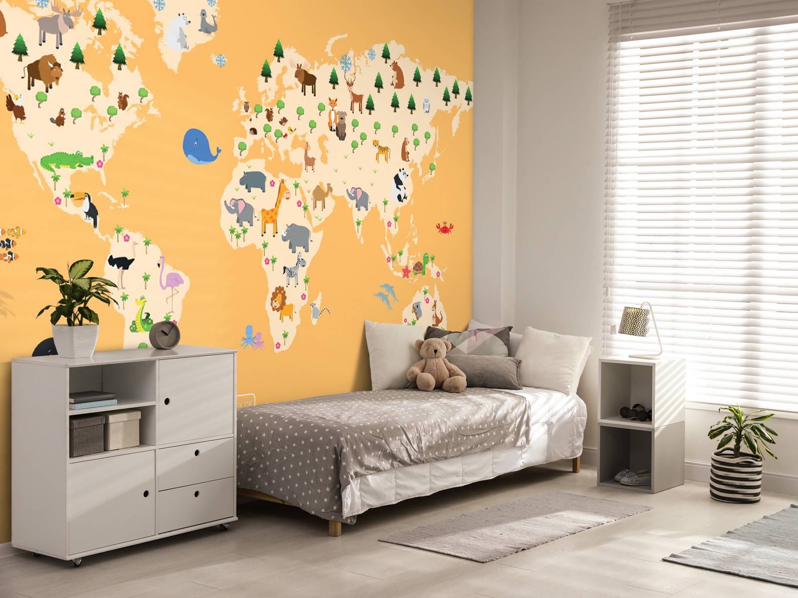 Carte du monde pour les enfants sur fond jaune