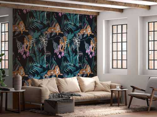 Tigres, feuilles et fleurs
