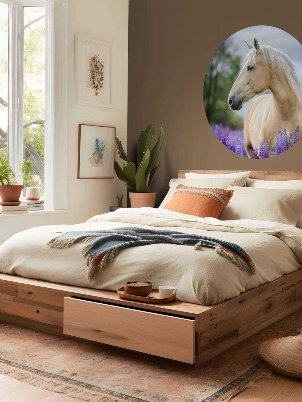 Cheval parmi les fleurs de papillon
