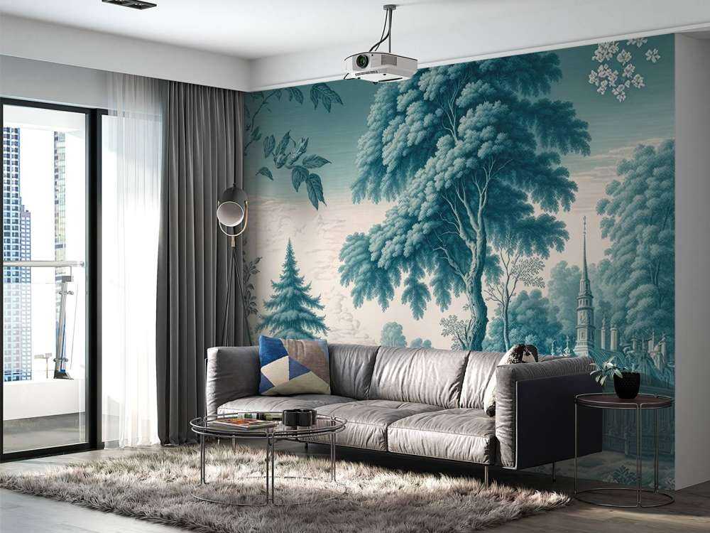 Toile de Jouy bleu canard