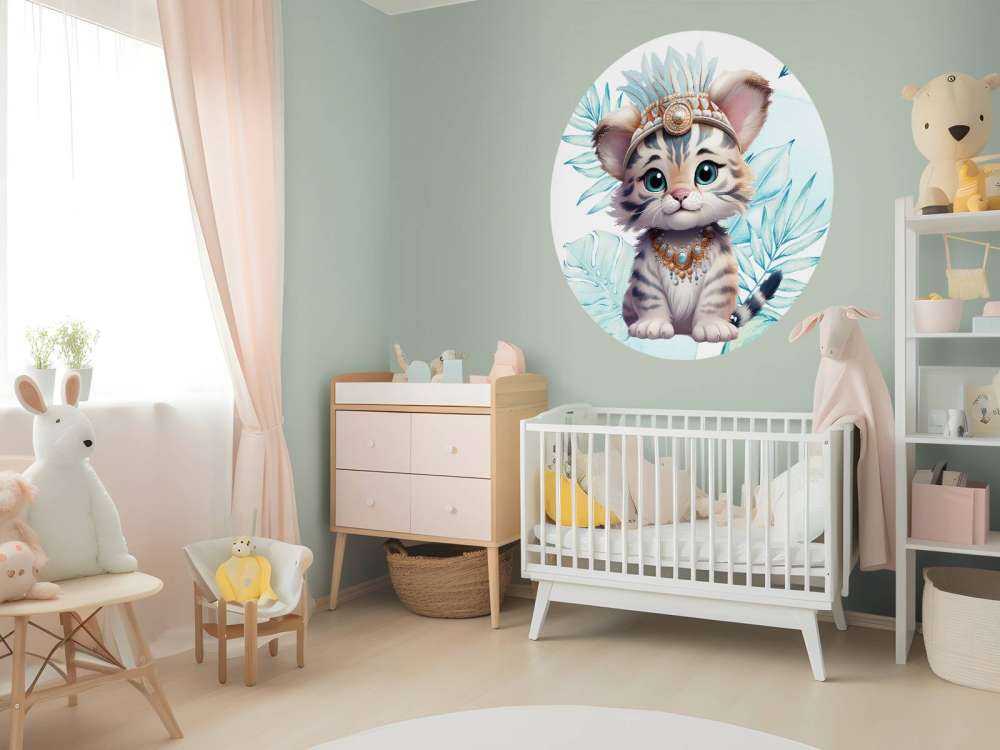 Bébé tigre et feuille bleu