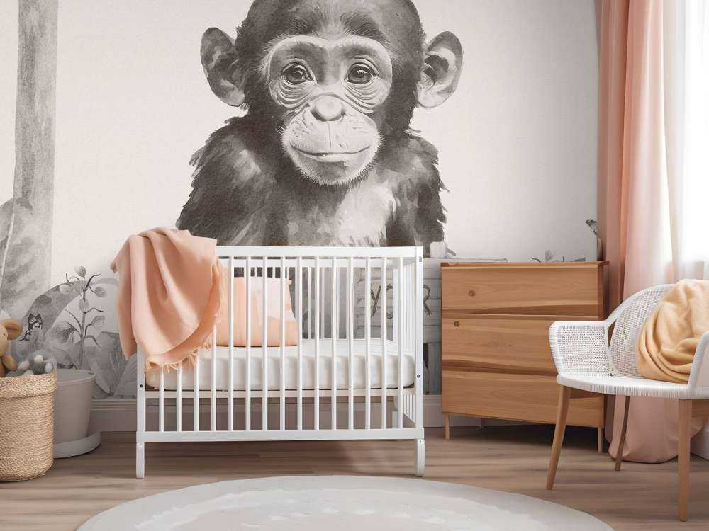 Bébé chimpanzé dans la jungle beige