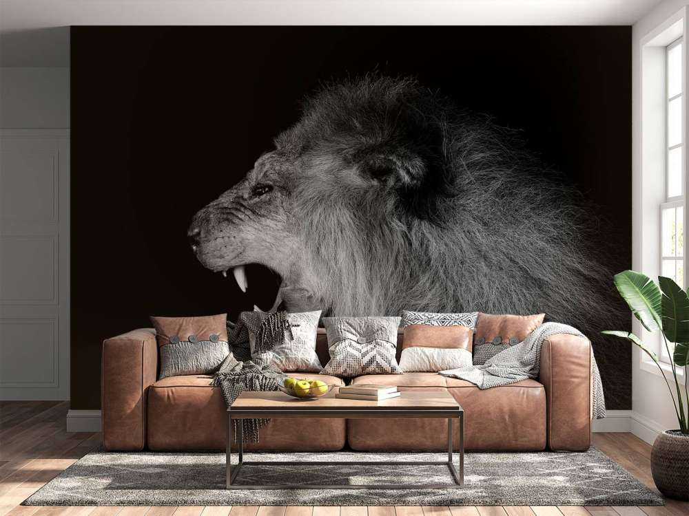 Lion rugissant noir