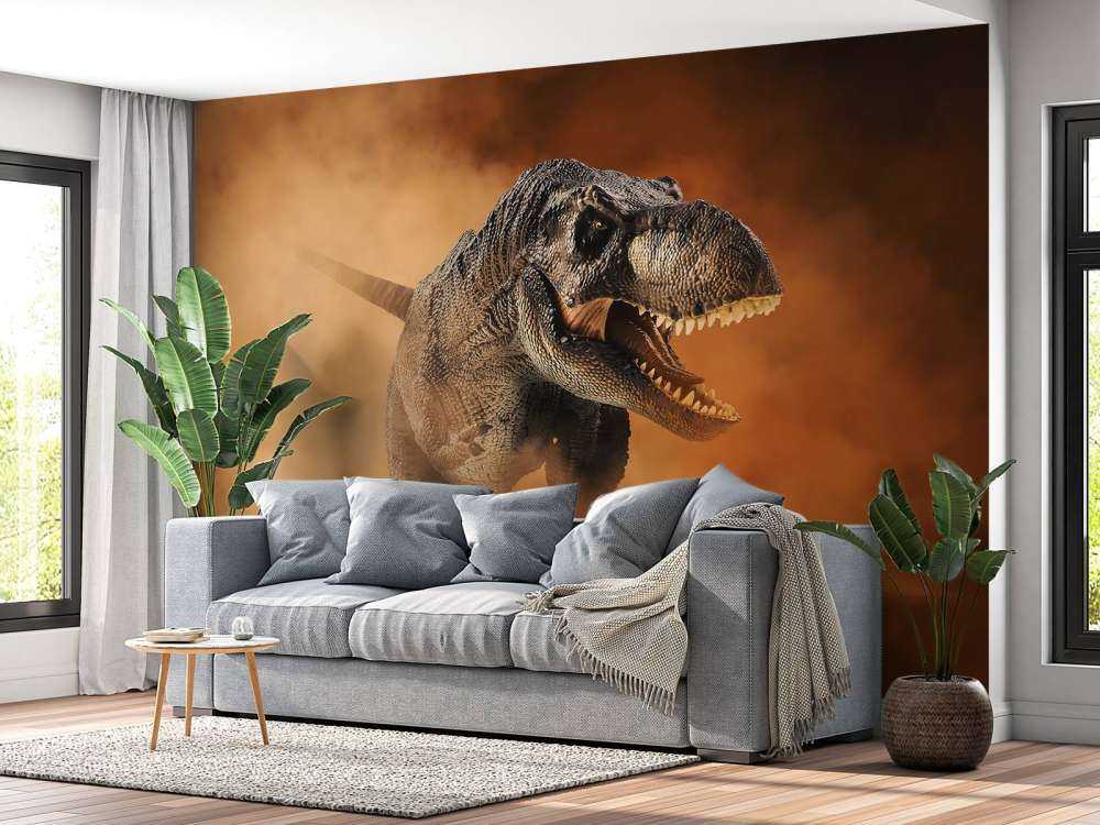 Tyrannosaure marchant dans la fumée