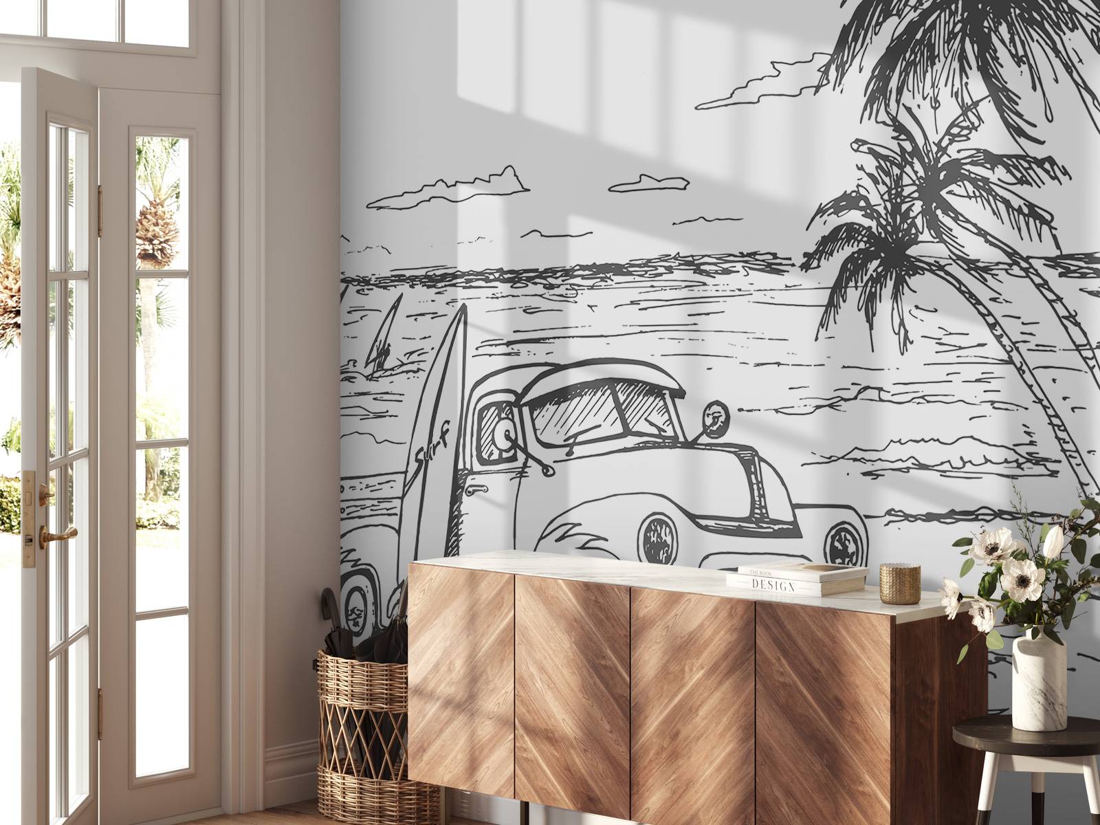 Plage dessinée en noir et blanc