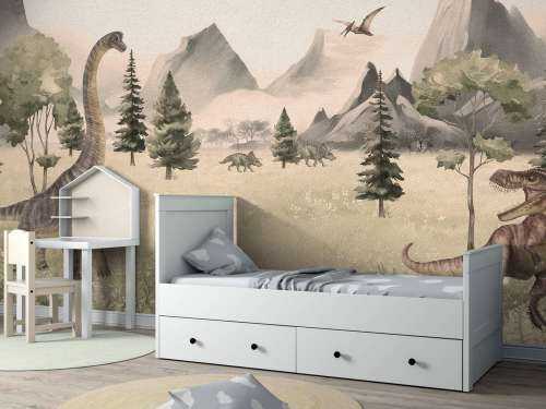 Paysage avec dinosaures en beige
