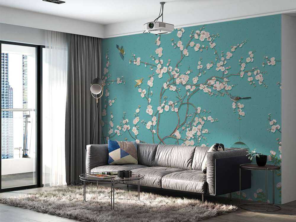 Arbre fleuri dessiné avec des oiseaux