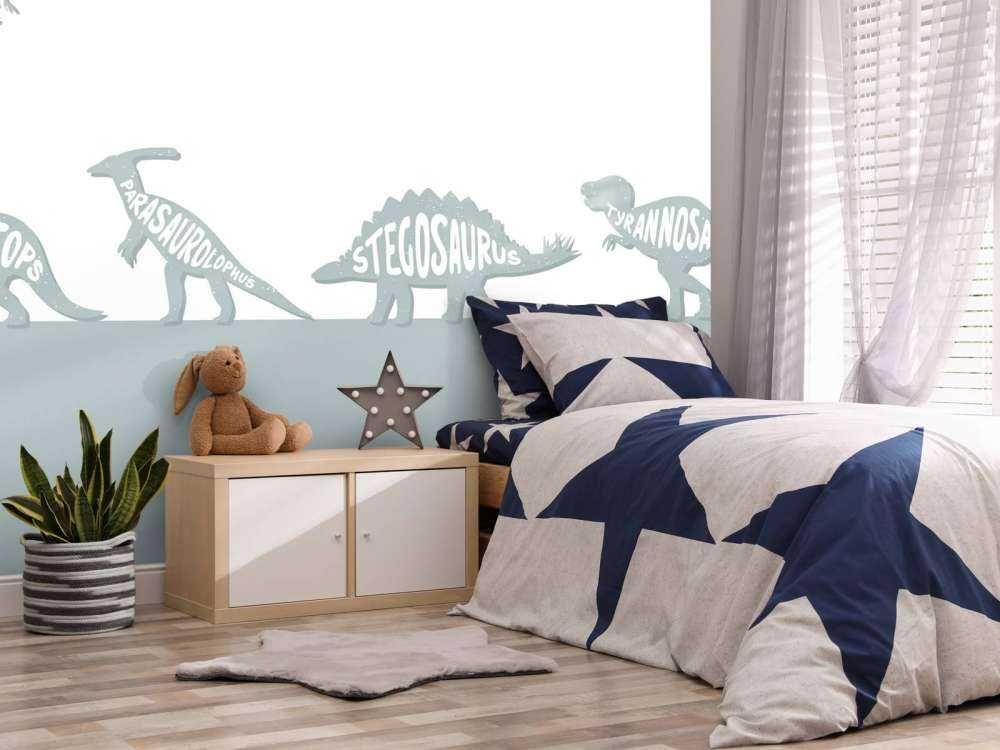 Dinosaures avec texte en bleu