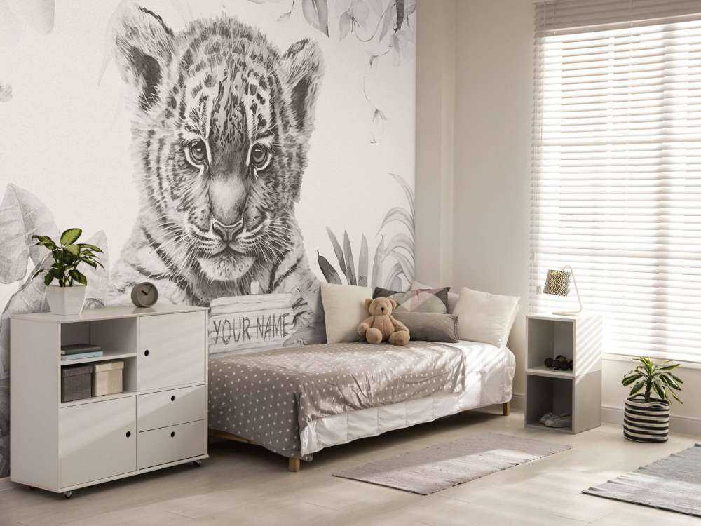 Tigre mignon avec des plantes beige