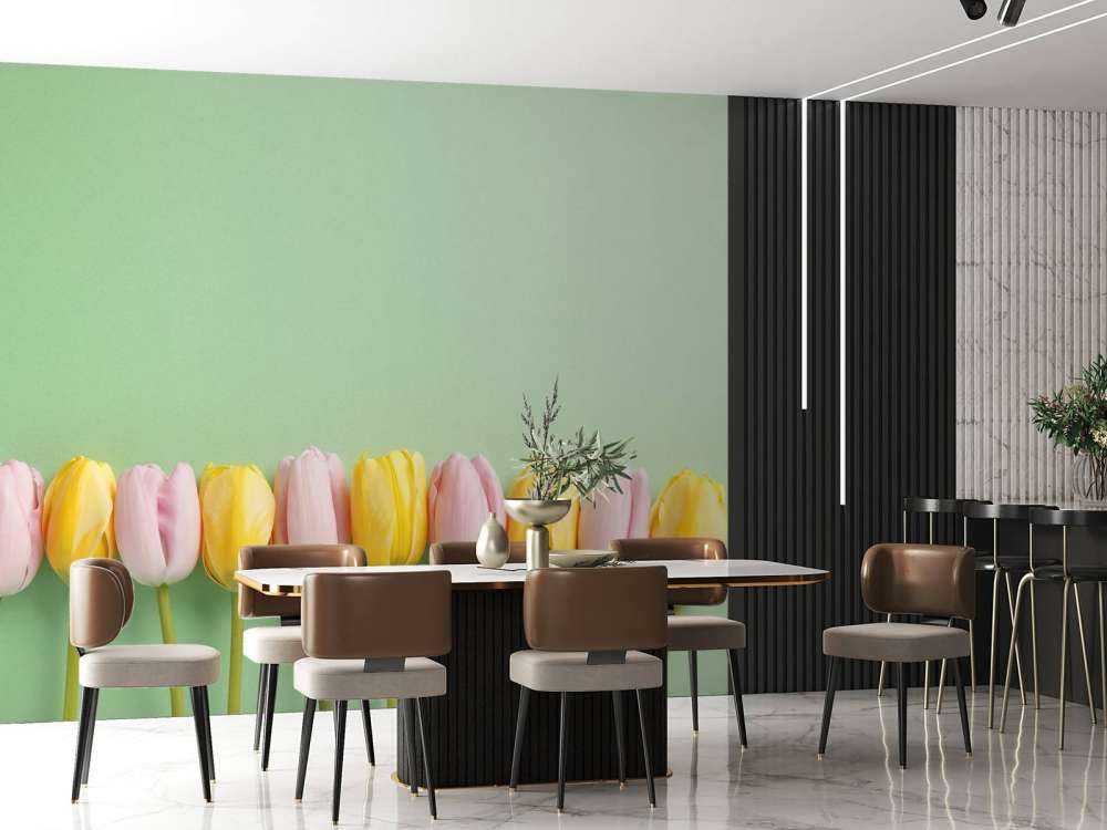Petites tulipes sur vert menthe