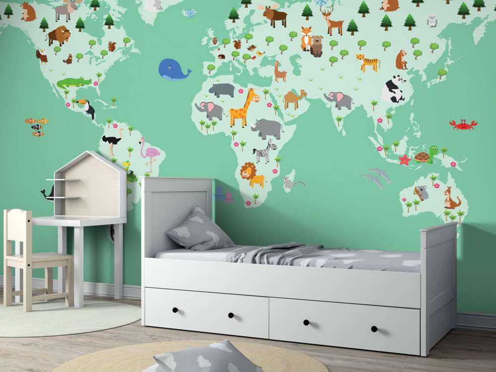 Carte du monde pour les enfants en vert