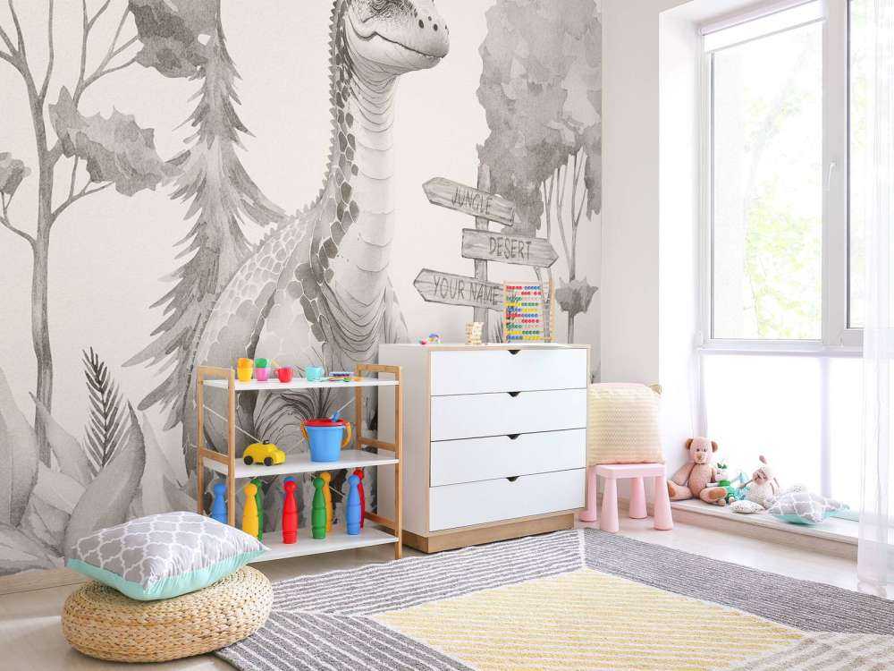 Bébé brachiosaure dans la jungle beige