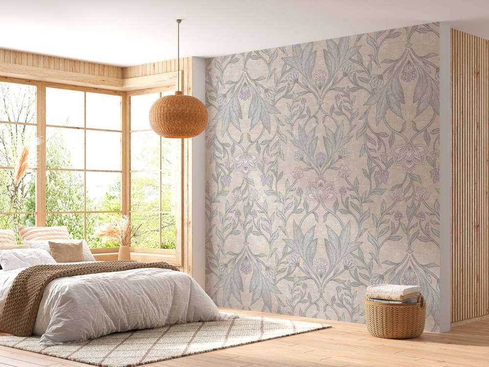 Damas floral Morris - beige neutre
