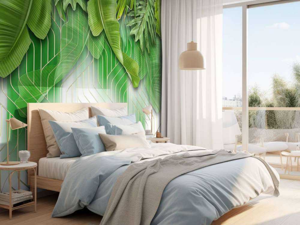 Effet de lignes dorées avec des feuilles vertes