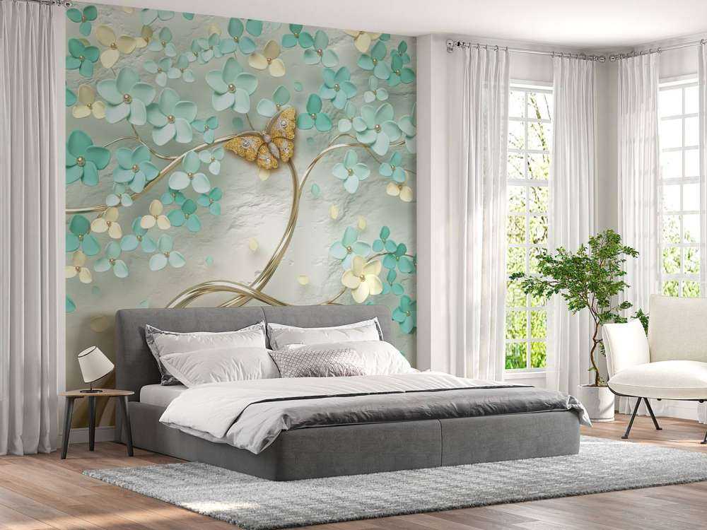Arbre fantaisie doré avec des fleurs vertes