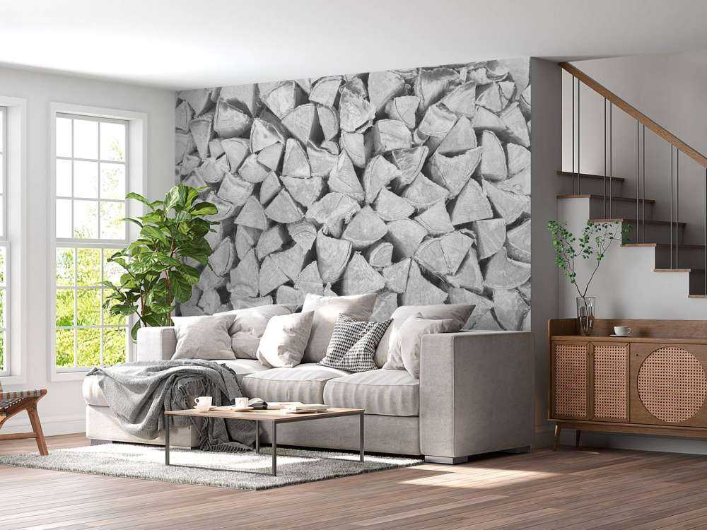 Pile de bois en nuances de gris