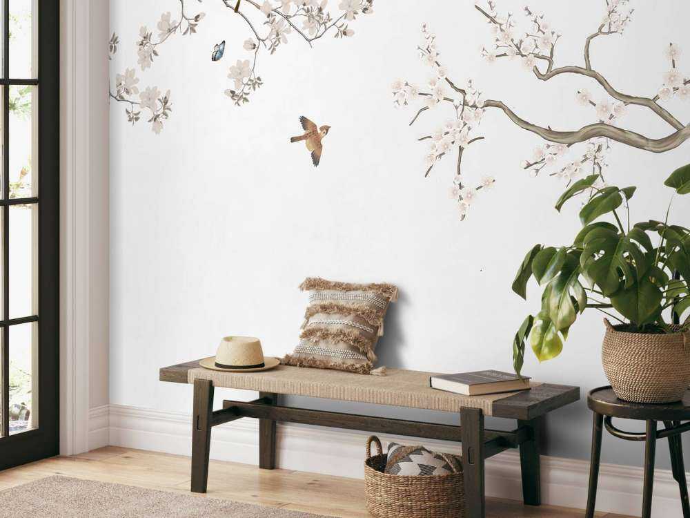 Branches fleuries et oiseaux