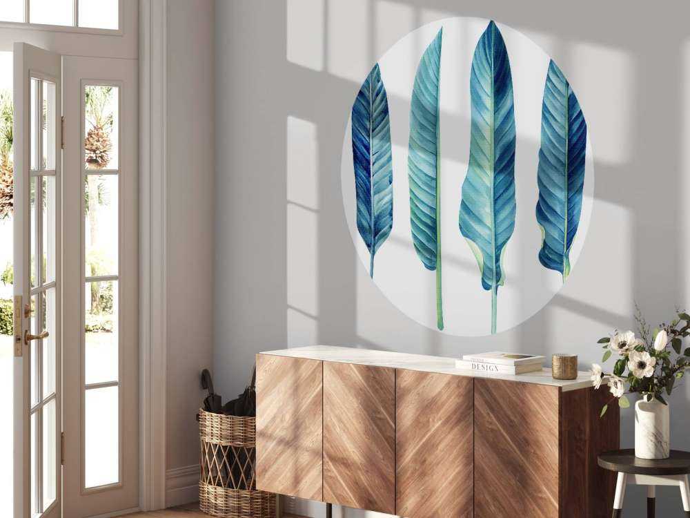 Feuilles tropicales bleu canard sur fond blanc