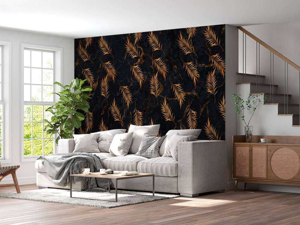 Feuilles tropicales sur marbre