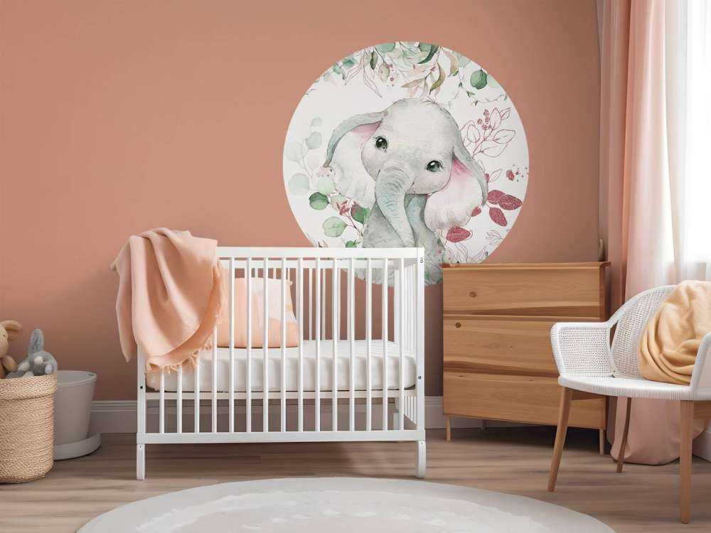 Bébé éléphant feuillage menthe et rose