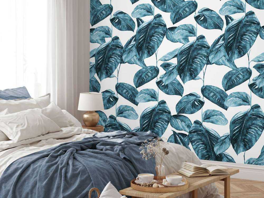 Plantes à l'aquarelle bleu canard